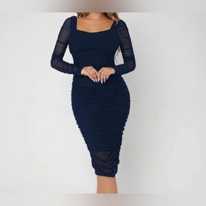 Elegant Navy Blue Ruched Dress